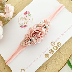 Pink Floral pearl headband