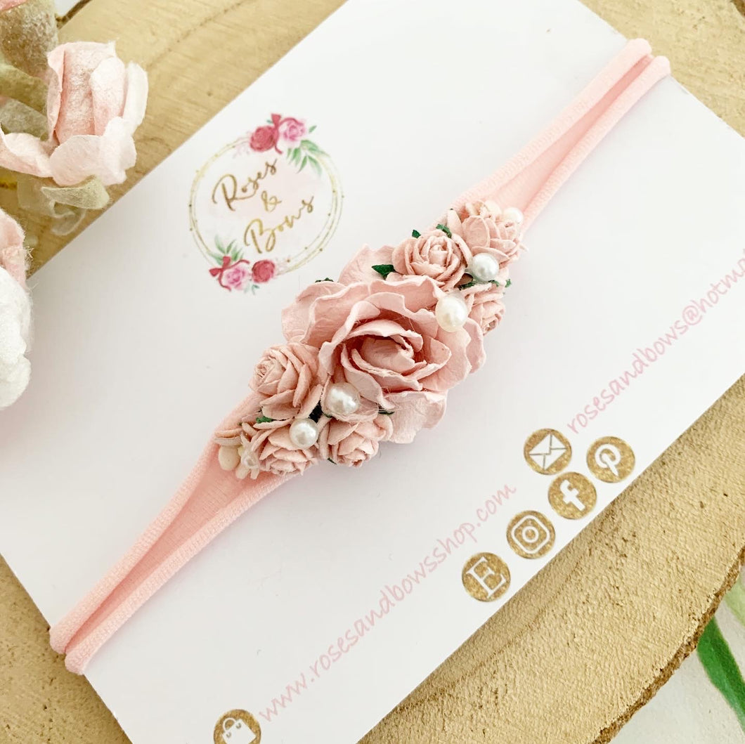 Pink Floral pearl headband