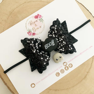 Boo Halloween Glitter Bow Headband or Clip