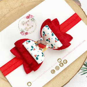 Christmas Robin Charm Hair Bow Headband or Clip