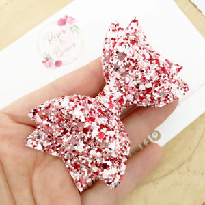 Pink & Red Glitter Hair Bow Headband or Clip