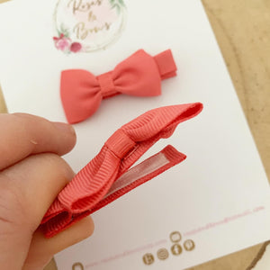 Coral pink Small Hair Bow Clip Set - fringe clips