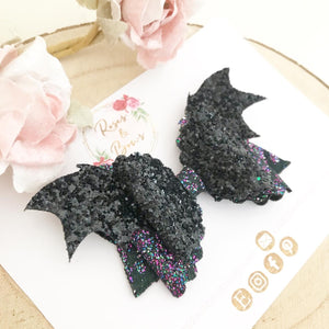 Bat Halloween Glitter Bow Headband or Clip