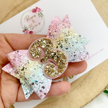 Load image into Gallery viewer, Raimbow birthday Glitter Hair Bow - Birthday Headband - Birthday Hair Clip
