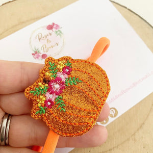 Embroidered Pumpkin Headband or Clip