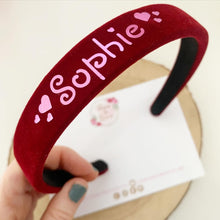 Load image into Gallery viewer, Personalised name velvet Valentine’s Day headband
