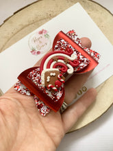 Load image into Gallery viewer, Red Gingerbread House Hair Bow Clip or Headband
