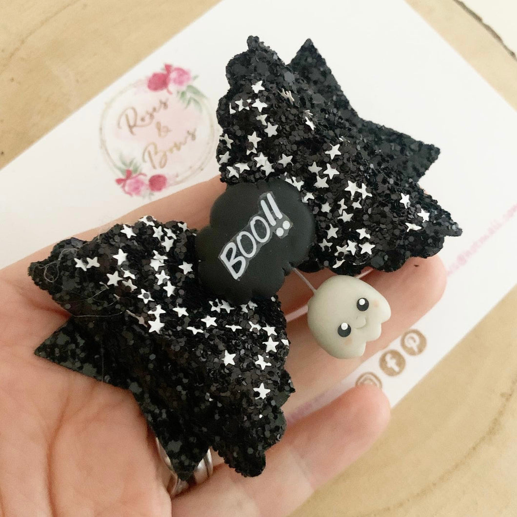 Boo Halloween Glitter Bow Headband or Clip