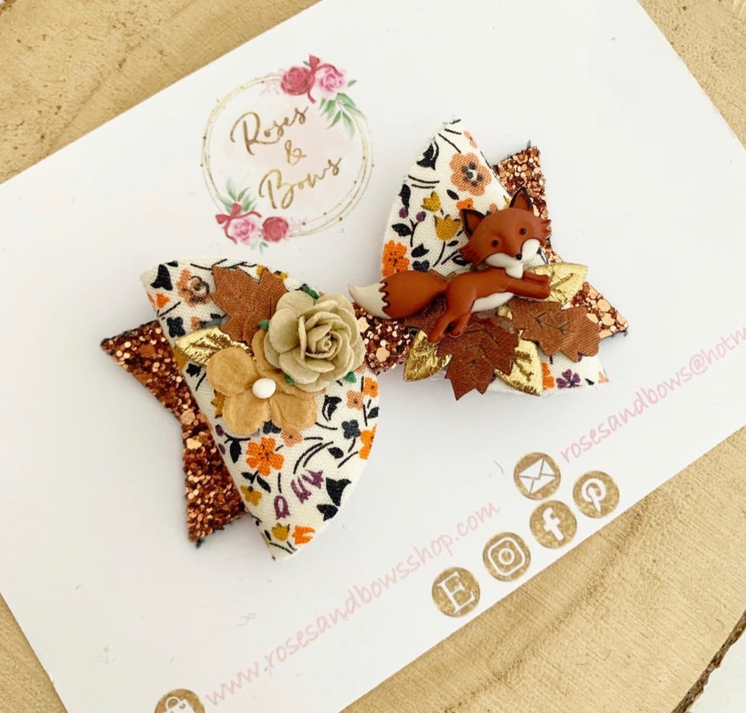 Fox Glitter Hair Bow Headband or Clip