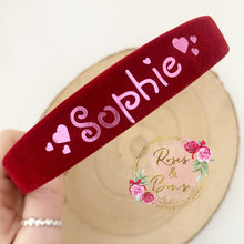 Load image into Gallery viewer, Personalised name velvet Valentine’s Day headband
