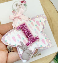 Load image into Gallery viewer, Bunny Rabbit Birthday Badge - Birthday Glitter Badge
