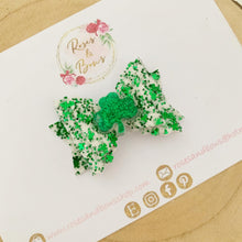 Load image into Gallery viewer, St Patrick’s Day Shamrock Glitter Hair Bow Headband or Clip
