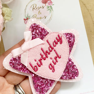 Pink Birthday Girl Badge - Birthday Glitter Badge