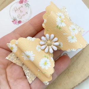 Daisy Glitter Hair Bow Headband or Clip