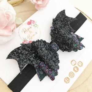 Bat Halloween Glitter Bow Headband or Clip