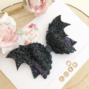 Bat Halloween Glitter Bow Headband or Clip