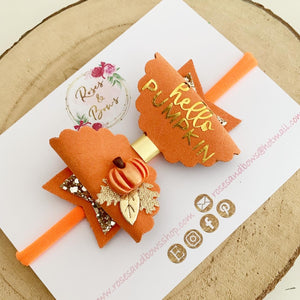 Hello Pumpkin Bow Headband or Clip