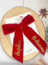 Load image into Gallery viewer, Personalised believe Christmas red velvet bow
