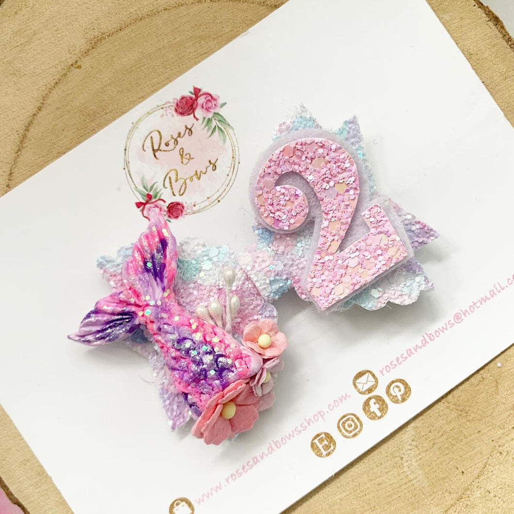 Mermaid Birthday Hair Bow - Birthday Headband - Birthday Hair Clip