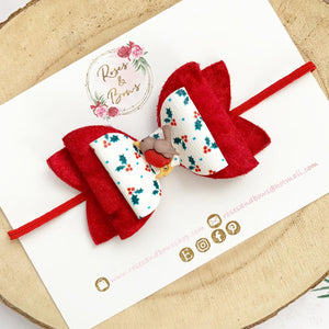 Christmas Robin Charm Hair Bow Headband or Clip