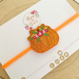 Embroidered Pumpkin Headband or Clip