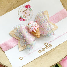 Load image into Gallery viewer, Pink Ice Cream Hair Bow Headband or Clip
