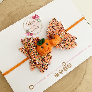 Pumpkin Patch Glitter Bow Headband or Clip