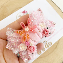 Load image into Gallery viewer, Pink Pumpkin Tulle Glitter Bow Headband or Clip
