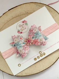 Pink Christmas Snowflake Hair Bow Headband or Clip