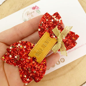 Christmas believe Hair Bow Headband or Clip