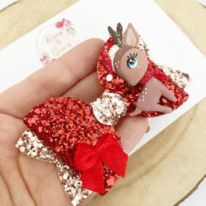 Christmas Reindeer Hair Bow Headband or Clip