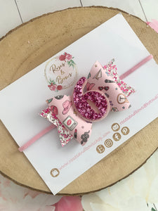 Cowgirl Birthday Bow Headband or Clip