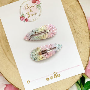 Rainbow Glitter Snap Clip Set