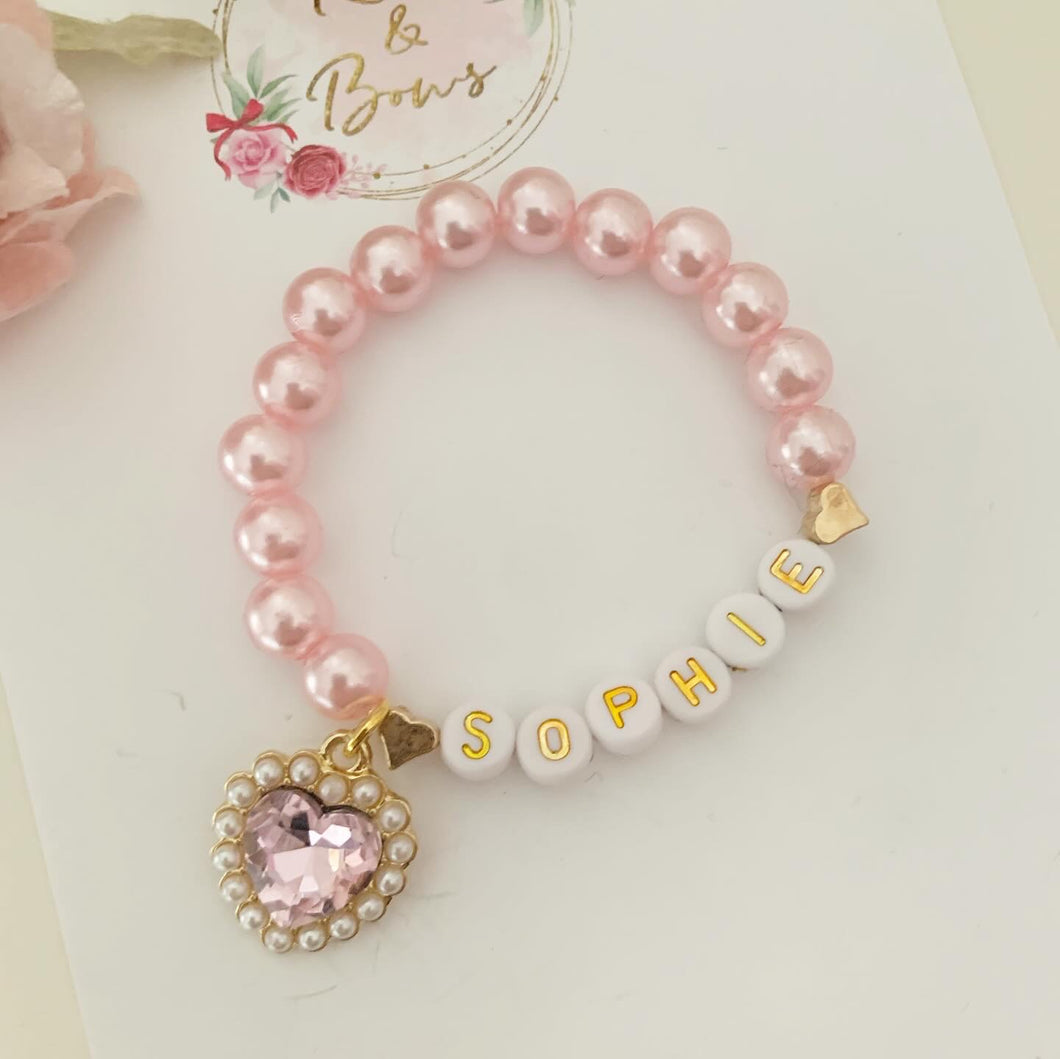 Girls Pearl Heart Valentine’s Day Valentines Bracelet