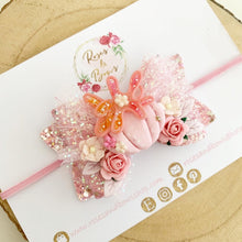 Load image into Gallery viewer, Pink Pumpkin Tulle Glitter Bow Headband or Clip
