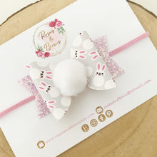 Load image into Gallery viewer, Bunny Pom Pom Hair Bow Headband or Clip
