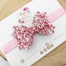 Load image into Gallery viewer, Pink &amp; Red Glitter Hair Bow Headband or Clip
