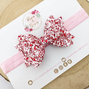 Pink & Red Glitter Hair Bow Headband or Clip