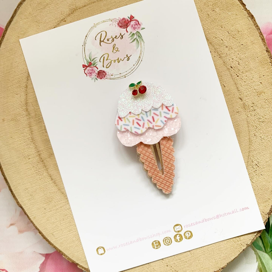 Ice cream scalloped snap clip - glitter hair clip - hair clip - fringe clip