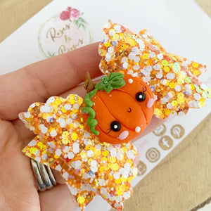 Pumpkin Halloween Glitter Bow Headband or Clip