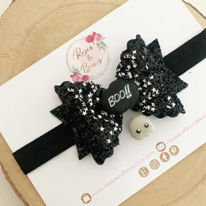 Boo Halloween Glitter Bow Headband or Clip