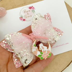 Easter Bunny tulle Charm Glitter Bow Headband or Clip