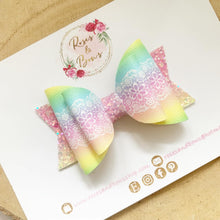 Load image into Gallery viewer, Rainbow Lace Print Hair Bow Headband or Clip
