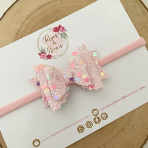 Pink Blush Glitter Hair Bow Headband or Clip