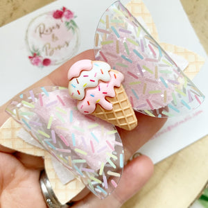 Pink Ice Cream Hair Bow Headband or Clip