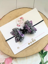 Load image into Gallery viewer, Spider Halloween Glitter Bow Headband or Clip
