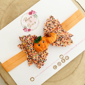 Pumpkin Patch Glitter Bow Headband or Clip