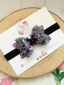 Spider Halloween Glitter Bow Headband or Clip