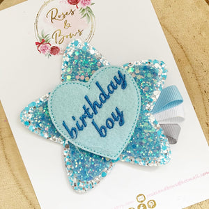 Blue Birthday Boy Badge - Birthday Glitter Badge