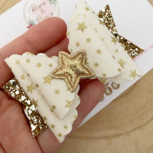 Gold Star Glitter Hair Bow Headband or Clip